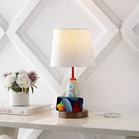 Jonathan Y Houston 17.5" Coastal Style Iron/Resin Rocket Led Kids' Table Lamp with Phone Stand and Usb Charging Port, Multi-Color