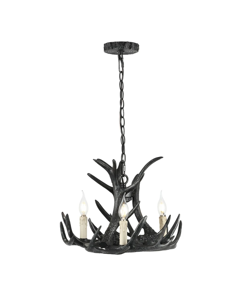 Jonathan Y Nelle 18" Adjustable Resin Antler 3-Light Dimmable Led Chandelier, Black