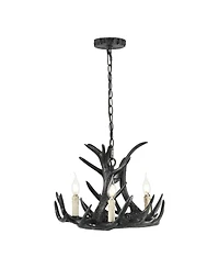 Jonathan Y Nelle 18" Adjustable Resin Antler 3-Light Dimmable Led Chandelier, Black