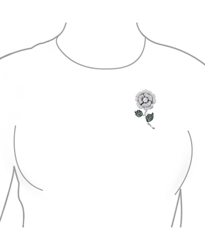 Bling Jewelry Elegant Dress Accessories Large Colorful Floral Bouquet Flower Roses Pave Cz Accent Flower Brooch Lapel Pin Brass