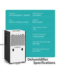 Kesnos 155 Pint Commercial Dehumidifier for Space up to 8000 Sq. Ft