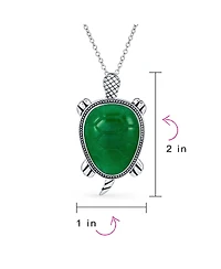 Bling Jewelry Large Nautical Tropical Beach Vacation Green Natural Jade Sea Turtle Pendant Statement Necklace Sterling Silver Oxidized
