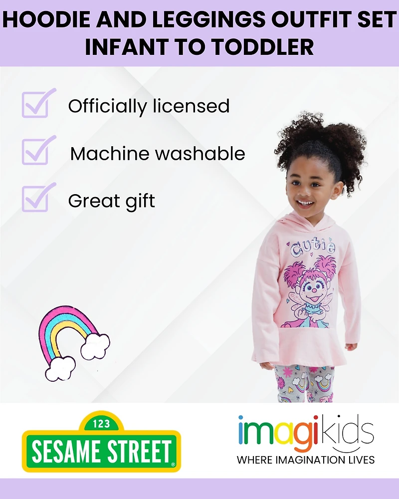 Sesame Street Baby Girls Rainbow Fleece Hoodie and Leggings Outfit Set