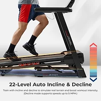 Sunny Health & Fitness Treadmill Elite Smart Auto Incline 20” Deck Treadmill with 300 Lb Weight Capacity