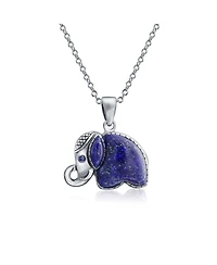 Bling Jewelry Bali Style Tribal Longevity Blue Natural Lapis Lazuli Indian Elephant Pendant Necklace Oxidized Sterling Silver
