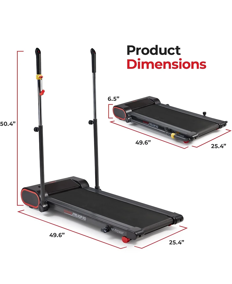 Sunny Health & Fitness Under Desk Smart Treadpad, Slim Walking Treadmill with Arm Exerciser