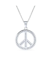 Bling Jewelry Pave Cubic Zirconia Cz Open Peace Sign Pendant Necklace Sterling Silver With Chain