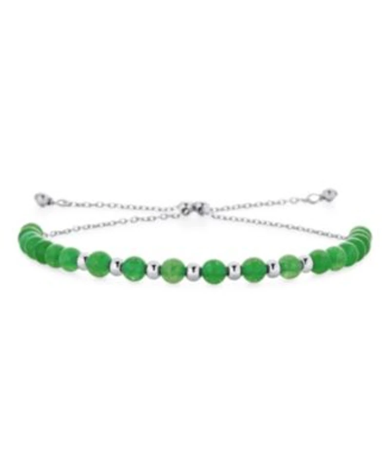 Bling Jewelry Minimalist Natural Green Jade Seed Bead Bolo Bracelet Adjustable Slide .925 Sterling Silver Rhodium