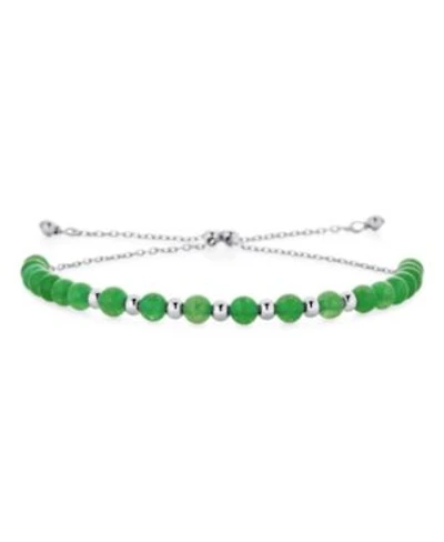 Bling Jewelry Minimalist Natural Green Jade Seed Bead Bolo Bracelet Adjustable Slide .925 Sterling Silver Rhodium
