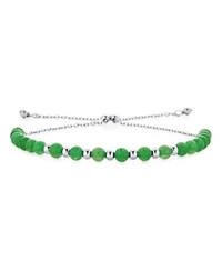 Bling Jewelry Minimalist Natural Green Jade Seed Bead Bolo Bracelet Adjustable Slide .925 Sterling Silver Rhodium