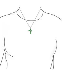 Bling Jewelry Timeless Fashion Black Onyx Green Jade Cross Pendant Necklace in Sterling Silver