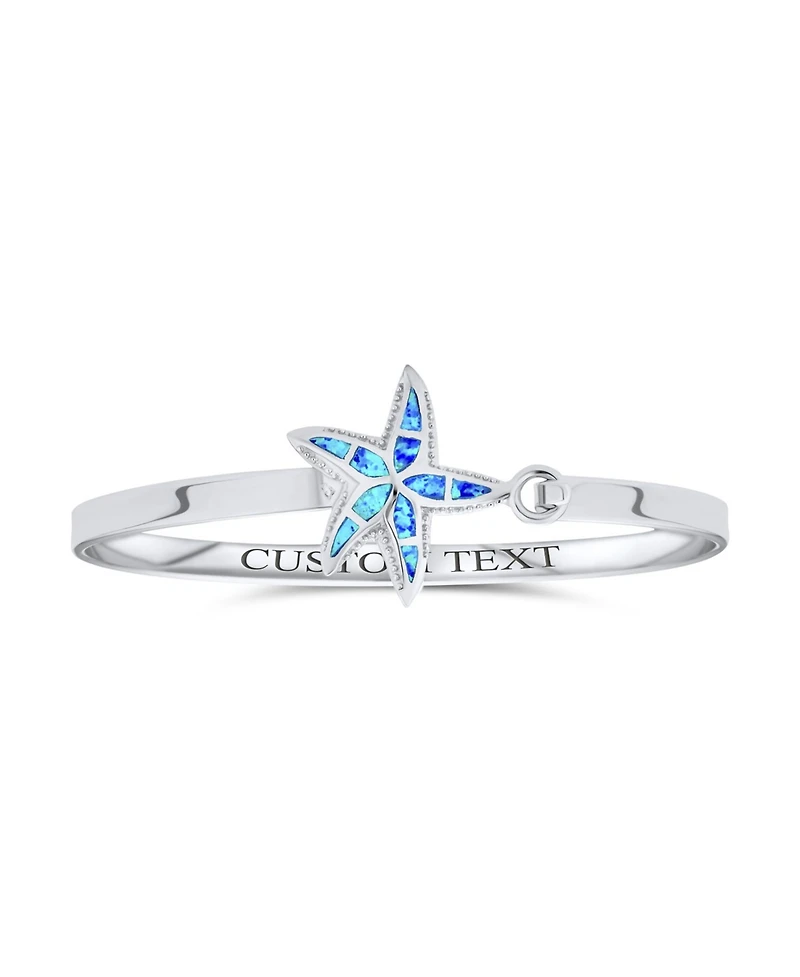 Bling Jewelry Nautical Beach Starfish Synthetic Blue Opal Bangle Bracelet Sterling Silver