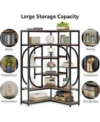 Tribesigns 7-Shelf Corner Bookshelf, Large Modern Bookcase, Tall L-shaped Shelf Stand Display Rack with Storage, Metal Frame for Living