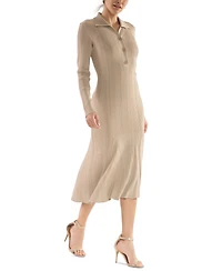 julia jordan Women's Ribbed Long-Sleeve Collared Midi Dress