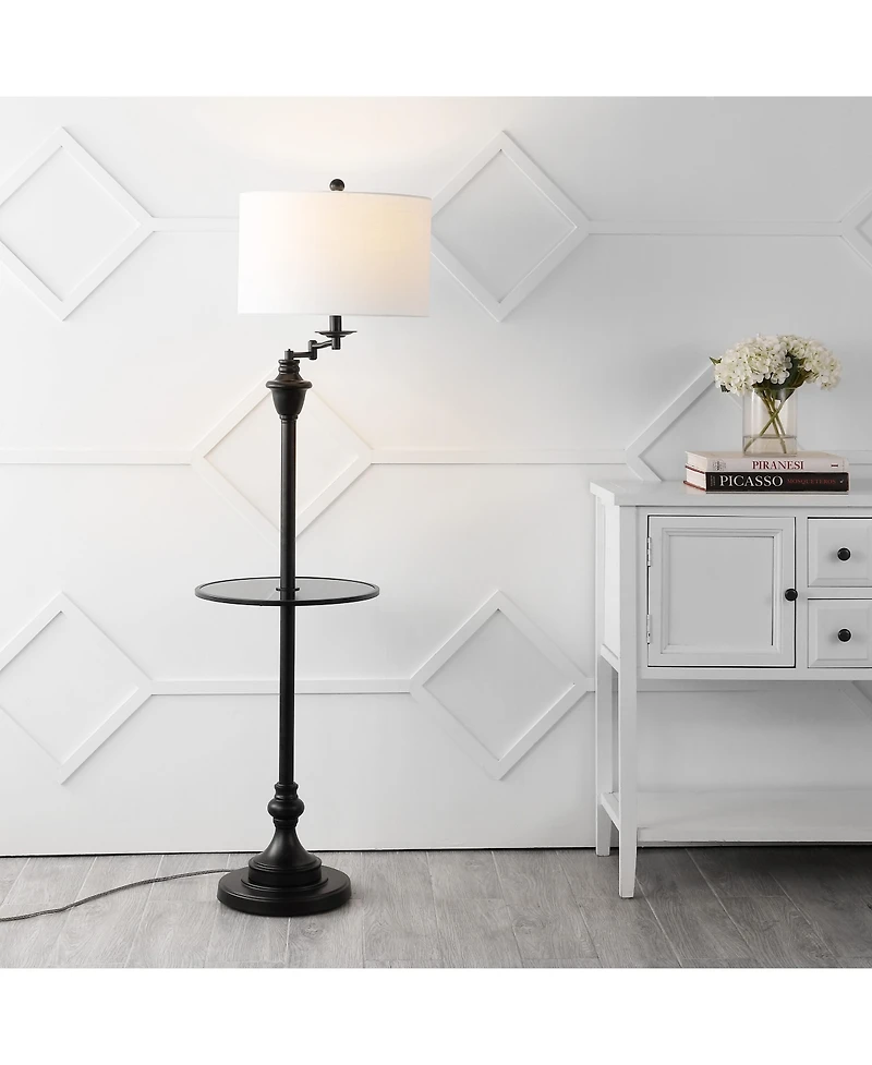 Jonathan Y Cora 60" Metal/Glass Led Side Table and Floor Lamp, Black