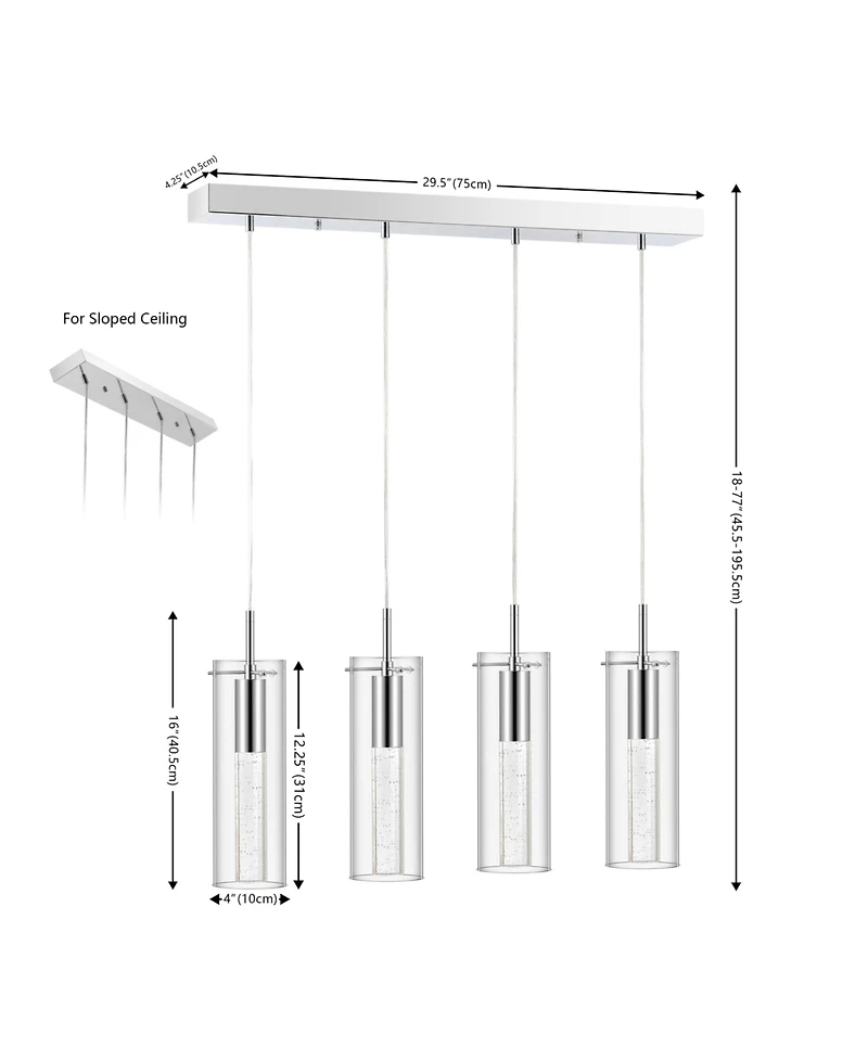 Jonathan Y Mium 29.5" 4-Light Modern Style Iron/Crystal/Glass Integrated Led Linear Pendant, Chrome