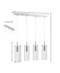 Jonathan Y Mium 29.5" 4-Light Modern Style Iron/Crystal/Glass Integrated Led Linear Pendant, Chrome
