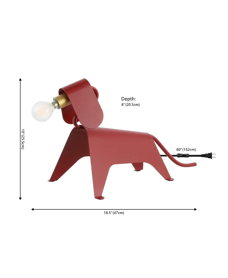 Jonathan Y Rover 10" Modern Industrial Iron Canine Led Kids' Lamp, Red