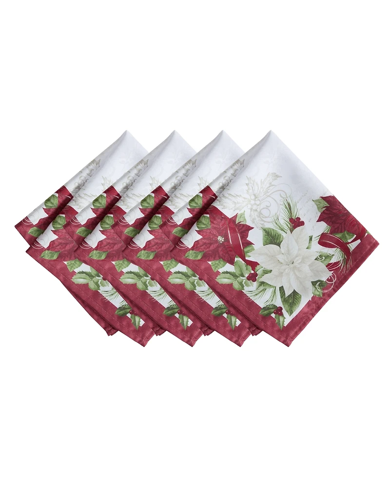 Elrene Clarette Poinsettia Holiday Fabric Napkins 17"x 17", Set of 4