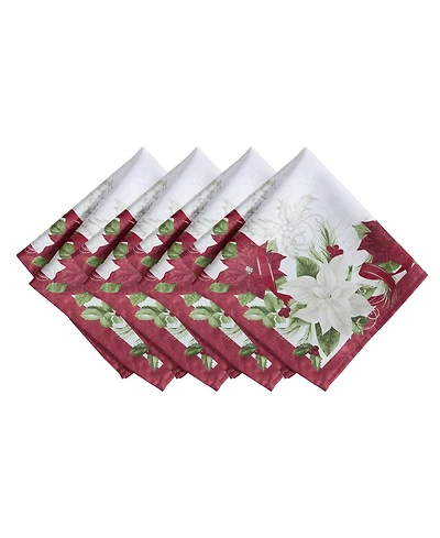 Elrene Clarette Poinsettia Holiday Fabric Napkins 17"x 17", Set of 4