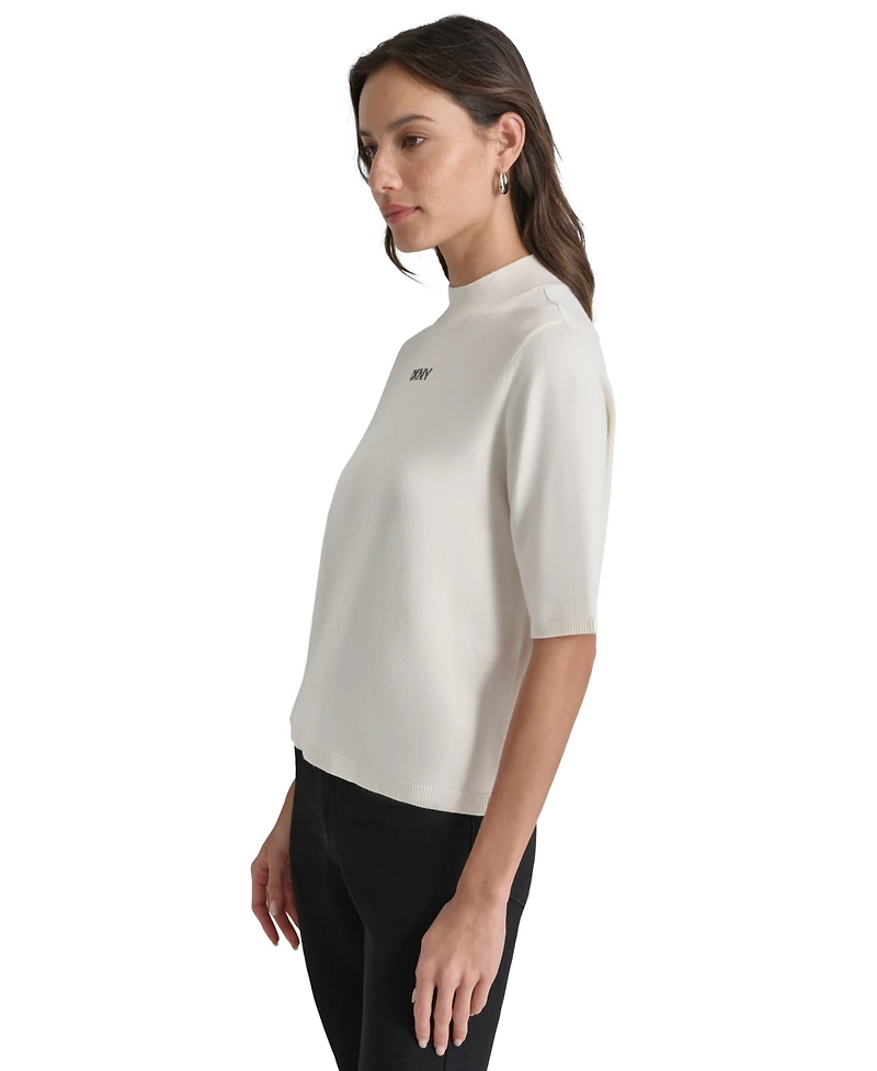 Dkny Jeans Petite Mock-Neck Embellished-Logo Sweater