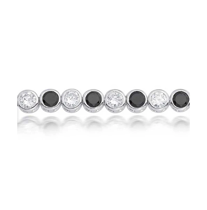 Bling Jewelry Formal Holiday Party 10CT Black White Alternating Cubic Zirconia Bubble Circle Bezel Solitaire Cz Tennis Bracelet Sterling Silver 7 Inch