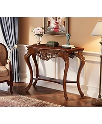 Tribesigns Antique Console Table, 38 Inch Victorian Half Moon Sofa Table with Hollow Floral Apron and Cabriole Legs for Entryway, Hallway, Living Room