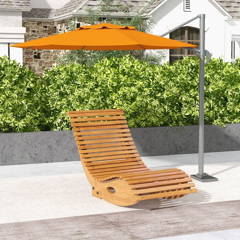 Outsunny Outdoor Rocking Chair w/ Slatted Seat, Wooden Rocking Chair,