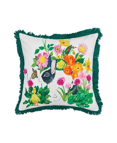 18" x 18" Bunny Floral Spring Printed and Embellished Spring Easter Themed Accent Throw Pillow