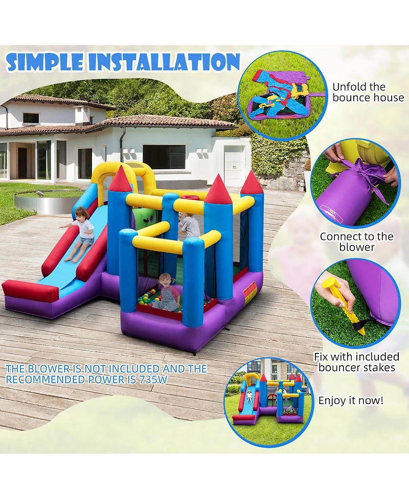 5-In-1 Inflatable Bounce Castle with Basketball Rim & Climbing Wall Blower Excluded