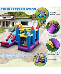 5-In-1 Inflatable Bounce Castle with Basketball Rim & Climbing Wall Blower Excluded
