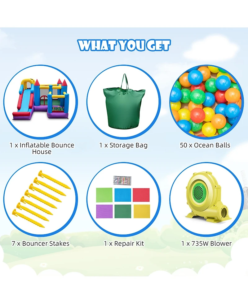 5-In-1 Inflatable Bounce Castle with Basketball Rim & Climbing Wall