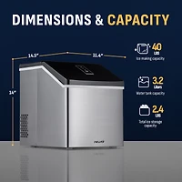 Newari Countertop Clear Ice Maker, 40 lbs. of Ice a Day with Easy to Clean Bpa-Free Parts, Perfect for Cocktails, Scotch, Soda and More