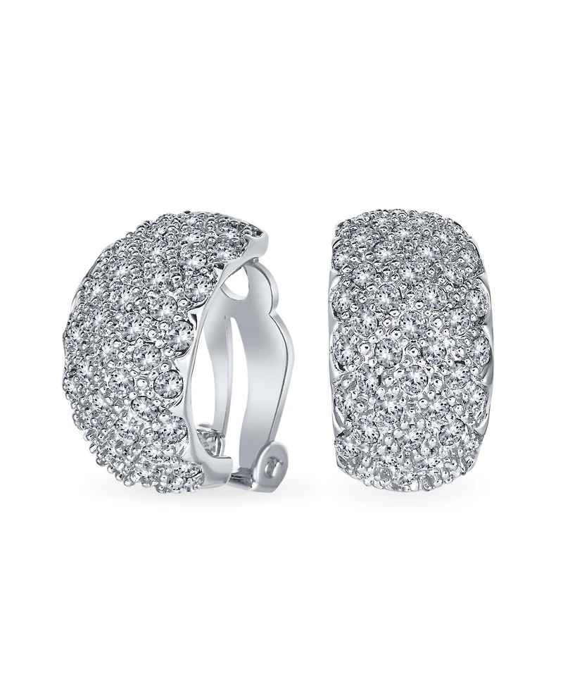 Bling Jewelry Fashion Pave Encrusted Crystal Wide Half Dome Clip On Earrings For Non Pierced Ears Yellow Gold Plated