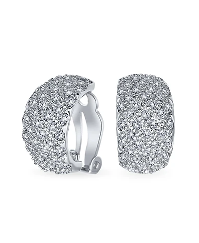 Bling Jewelry Fashion Pave Encrusted Crystal Wide Half Dome Clip On Earrings For Non Pierced Ears Yellow Gold Plated
