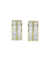 Bling Jewelry Art Deco Style Statement Cz Half Hoop Baguette Earrings Clip On Yellow Gold Plated