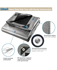 Yescom 2 Pack 12x16 Ft Waterproof Poly Tarp 10-mil Heavy Duty Protect Cover Tarpaulin