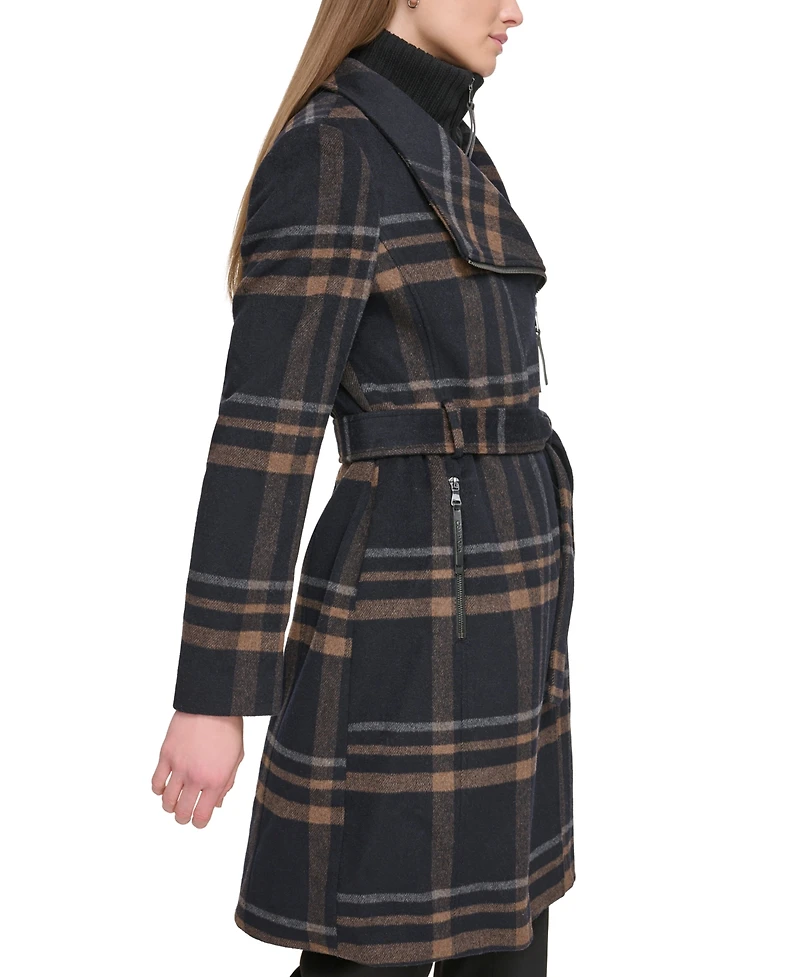 Calvin Klein Womens Wool Blend Belted Wrap Coat
