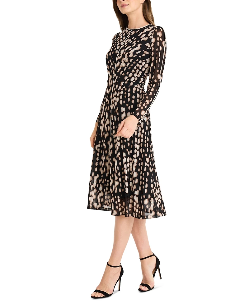 Maggy London Women's Printed Long-Sleeve Pleated Dress