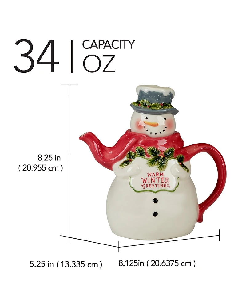 Certified International Snowman Greetings 3D Santa Teapot
