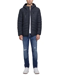 Guess Men's Quilted Faux Leather Hooded Jacket