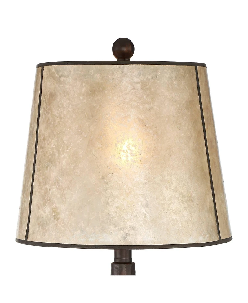 Franklin Iron Works Naomi Industrial Rustic Table Lamp 25" High Aged Bronze Brown Mica Drum Shade for Bedroom Living Room Bedside Nightstand Offi