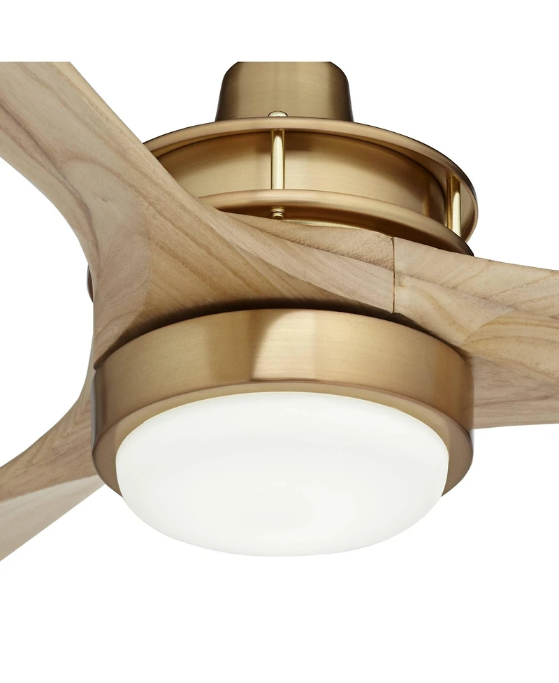 Casa Vieja 52" Windspun Modern Indoor Ceiling Fan 3 Blade Led Light Remote Control Soft Brass Finish Natural Wood Blades Bedroom