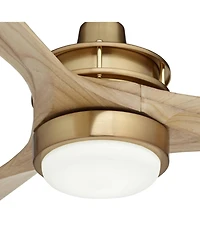 Casa Vieja 52" Windspun Modern Indoor Ceiling Fan 3 Blade Led Light Remote Control Soft Brass Finish Natural Wood Blades Bedroom