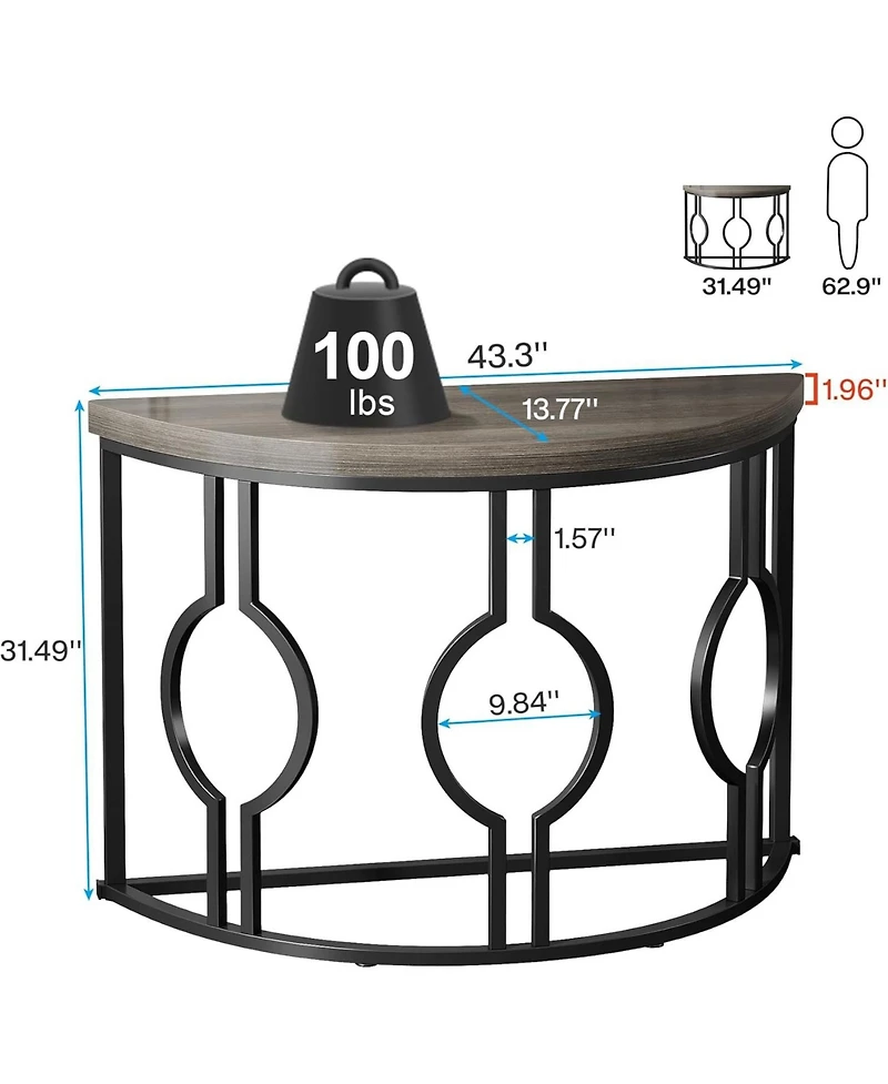 Tribesigns Half Moon Console Table for Entryway, 43 Inch Industrial Semi Circle Sofa with Geometric Base, Wood Accent Living Room, Hal