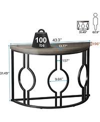 Tribesigns Half Moon Console Table for Entryway, 43 Inch Industrial Semi Circle Sofa with Geometric Base, Wood Accent Living Room, Hal