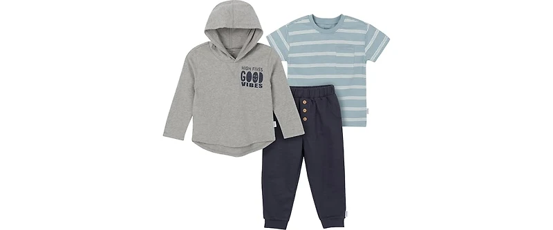 Gerber Toddler Boys Top, Hooded Long Sleeve and Joggers, 3-Piece Set