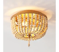 Jonathan Y Allison 10" 2-Light Shabby Chic Farmhouse Wood Beaded/Metal Led Flush Mount, White