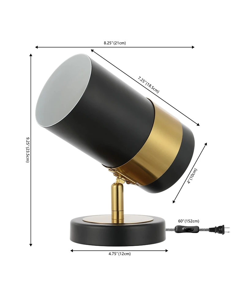 Jonathan Y Astra 9.25" Modern Industrial Iron Adjustable Indoor Led Floor Spotlight, Black/Brass Gold