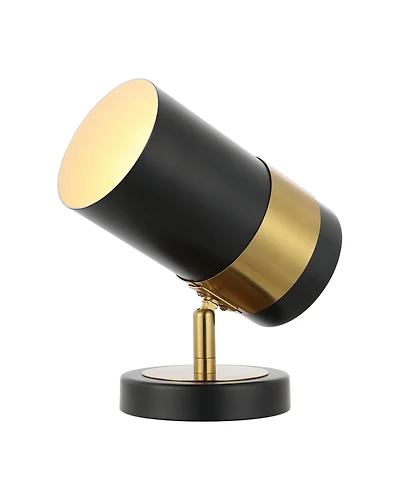 Jonathan Y Astra 9.25" Modern Industrial Iron Adjustable Indoor Led Floor Spotlight, Black/Brass Gold
